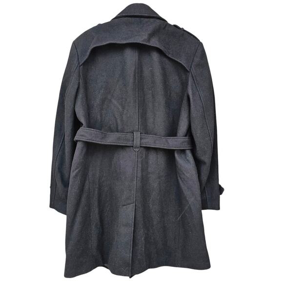 Franco Fortini Italiana Collezione Super Fine Wool Trench Coat Black Size 46L - Picture 2 of 5